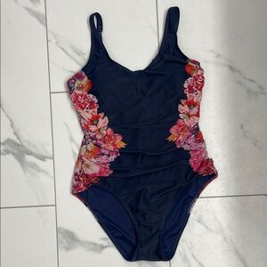 Aqua Rose Navy and Pink Floral One Piece Swimsuit Size M